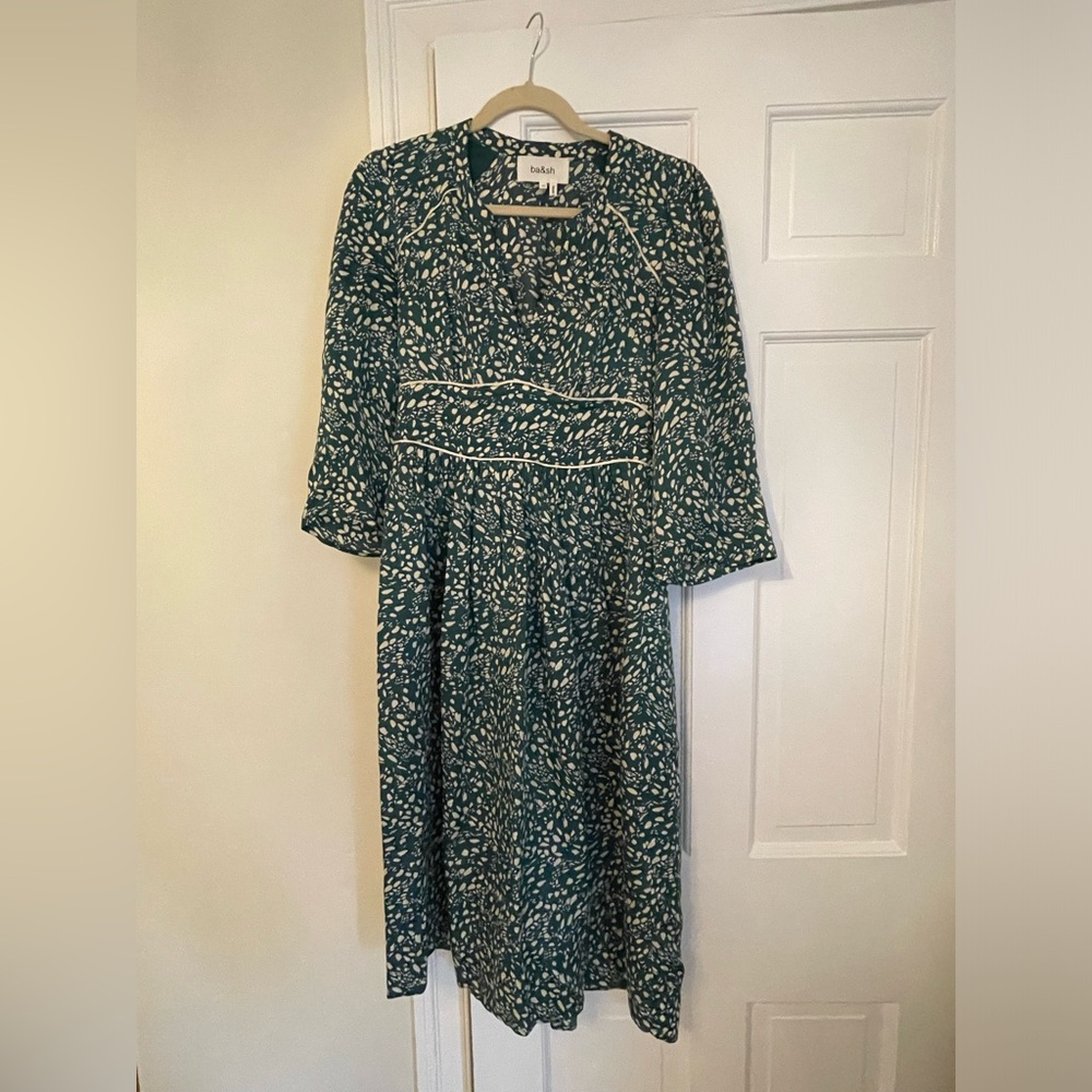 BA&SH midi green patterned dress